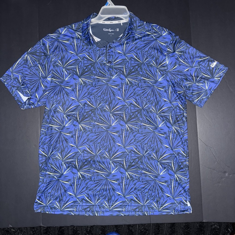 Men's Large Walter Hagen 11 Performance Golf Polo Shirt Blue Black Yellow